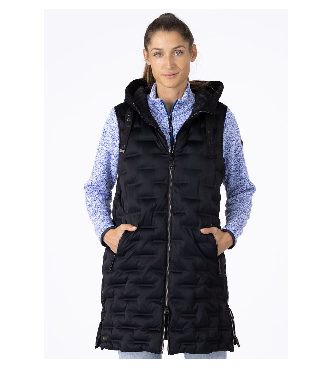 Damen Wattierte lange Steppweste Tessy1